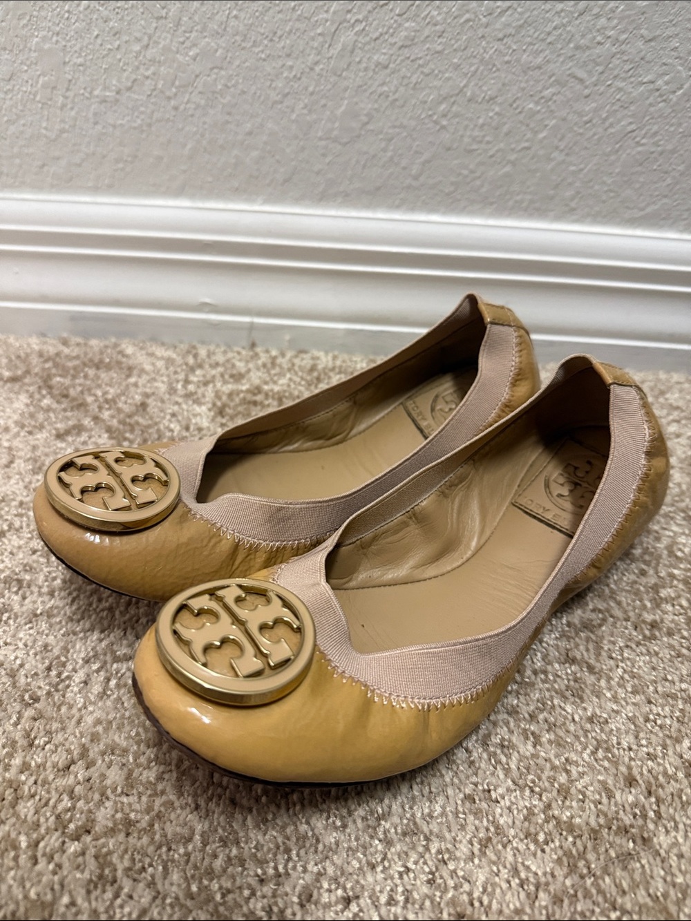 Tory Burch Tan & Beige Reva Logo Flats